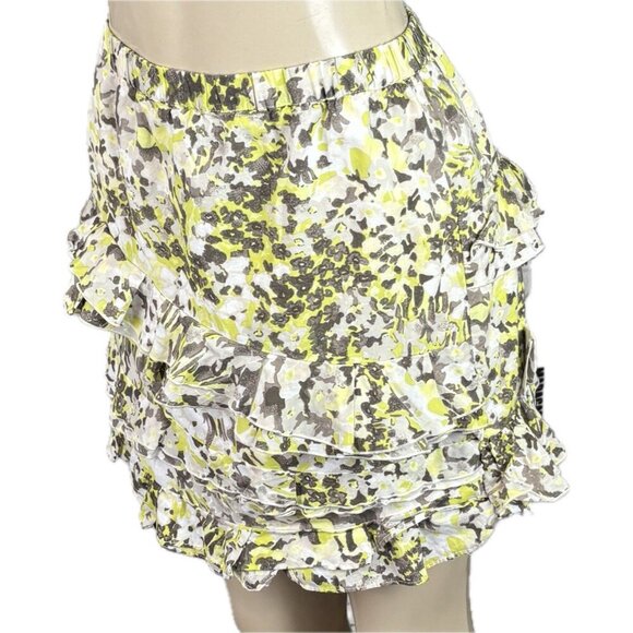 Banana Republic 14 Brown/Chartreuse Floral Layer Ruffle Elastic Waist Mini Skirt - Picture 5 of 6